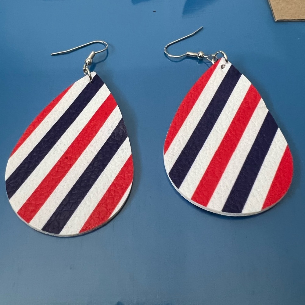 Brand New-Red, White & Blue Dangle Earrings
